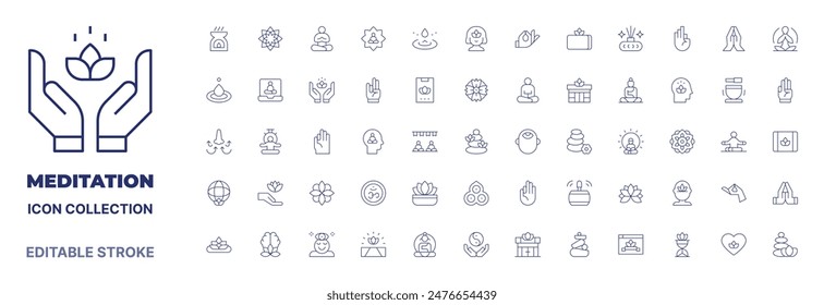 Meditation icon collection. Thin line icon. Editable stroke. Editable stroke. Meditation icons for web and mobile app.