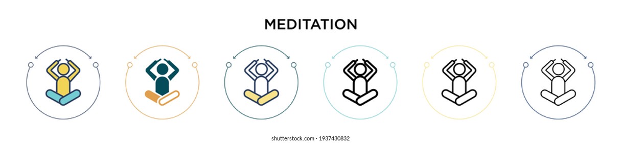 Meditationssymbol in gefüllter, dünner Linie, Umriss- und Strichstil. Vektorgrafik von zwei farbigen und schwarzen Meditationssymbole für Vektorsymbole kann für mobile, i, web-basierte