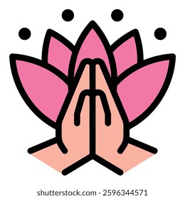 Meditation icon in flat line style representing mindfulness relaxation and inner peace ideal for wellness mental health and self-care concepts.