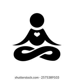 Meditation icon in flat style. Yogi with a heart symbol in black. Meditating with a heart icon. Related to healthy living, yoga, meditation, relaxation Vector illustration for graphic design, web, app