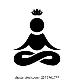 Meditation icon in flat style. Yogi with a lotus symbol in black. Meditating with a lotus icon. Related to healthy living, yoga, meditation, relaxation Vector illustration for graphic design, web, app