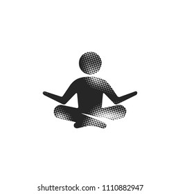 Meditation icon in halftone style. Black and white monochrome vector illustration.