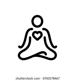 Meditation icon line symbol. Love of meditation from the heart concept. Yoga Fitness Icon. Lotus yoga pose - Padmasana. Vector Isolated Illustration. EPS10