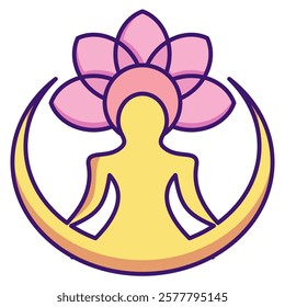 Meditation Icon - Lineal Color Style - Brain Theme