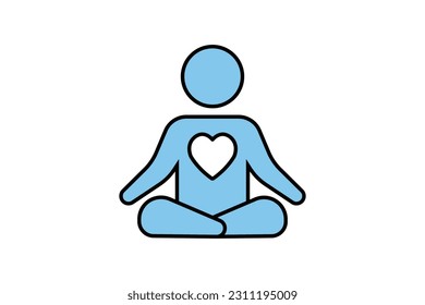 Meditation icon. meditating in with the heart in the chest. icon related to healthy living, yoga, meditation, relaxation. Two tone icon style design. Simple vector design editable