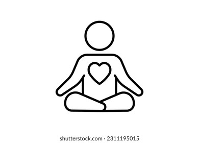 Meditation icon. meditating in with the heart in the chest. icon related to healthy living, yoga, meditation, relaxation. Line icon style design. Simple vector design editable