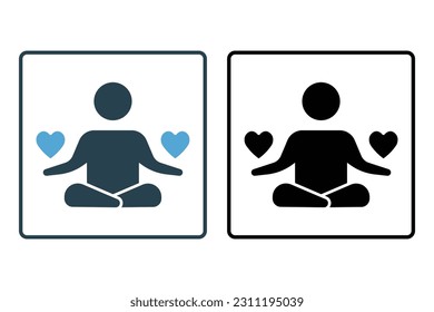 Meditation icon. meditating with heart pose human. icon related to healthy living, yoga, meditation, relaxation. Solid icon style design. Simple vector design editable