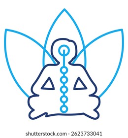 Meditation icon represented by lotus, meditation pose Dual Line style.