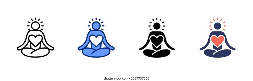 Meditação ícone folha múltipla coleção de estilos