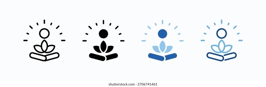 Vetor isolado da coleção de vários estilos da folha de ícones de meditação