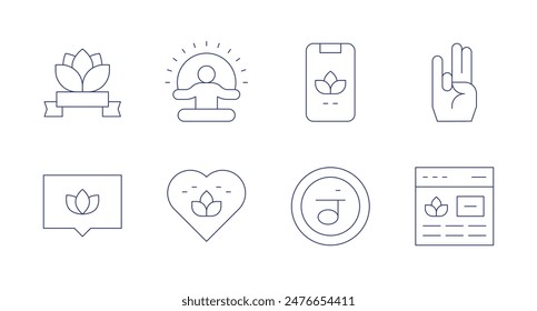 Meditation icons. Editable stroke. Containing chat, internationaldayofyoga, love, meditation, mobileapp, om, svadhishthana, web.