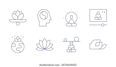 Meditation icons. Editable stroke. Containing balance, internationaldayofyoga, lotus, meditation, mindfulness, om, virtualclass.