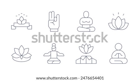 Meditation icons. Editable stroke. Containing internationaldayofyoga, lotus, lotusposition, meditation, spiritual, yoga.