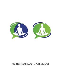 Meditationssymbole in Sprechblasen, Achtsames Kommunikationskonzept, Wellness- und Therapiesymbol, grüne und blaue Farbgebung