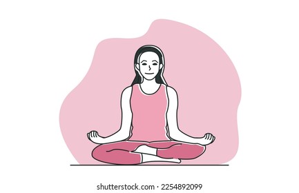 Meditation illustration. Collection of scenes of women doing meditation. Trend vector style.