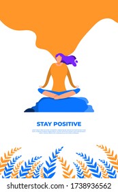 Meditation Illustration of Stay Positive. for website or printing design. Women relaxation. Flat Illustration.