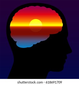 Meditation, imagination, calmness, silence, balance, ease, relaxation, tranquility - by visualizing a placid ocean and a beautiful sundown.
