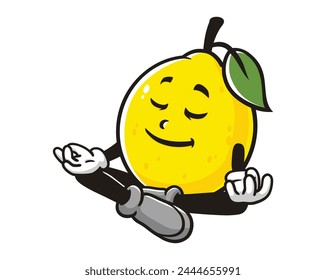 meditation Lemon fruit cartoon mascot illustration character vector clip art hand drawn