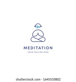 Meditation Line Art People Wave Music Logo Design