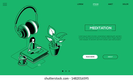 Meditation - line design style isometric web banner