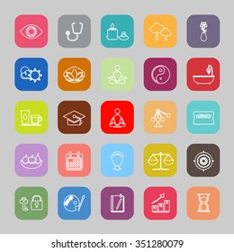 Meditation line flat icons, stock vector