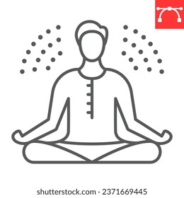 Meditation line icon, meditate and relaxation, yoga position vector icon, vector graphics, editable stroke outline sign, eps 10.