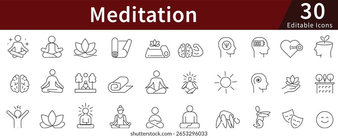 Meditation Line Icons: Yoga, Mindfulness and Relaxation Vectors