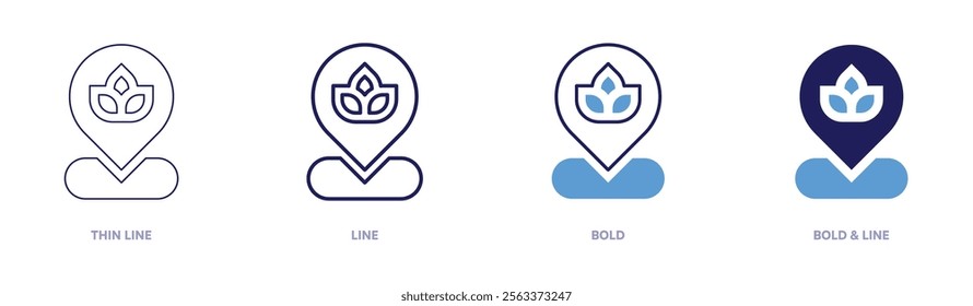 Meditation location icon in 4 different styles. Thin Line, Line, Bold, and Bold Line. Duotone style. Editable stroke.