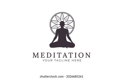 Meditation logo design illustration of silhouette woman meditation pose. Usable for meditation, spa, yoga, and others.