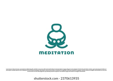 Meditation logo design illustration. Simple flat lifestyle health meditation pray relaxation mind soul heart spirit energy. Simple feminine masculine serious modern minimalist icon concept template.