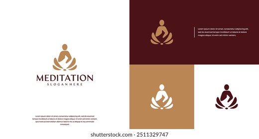 logotipo de meditação com caráter humano, relaxamento, equilíbrio, ilustração de design de logotipo.