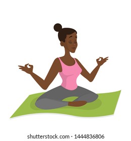 Meditation in lotus pose. Yoga practice for mind and body health. Relax and peace. Isolated vector illustration in cartoon style