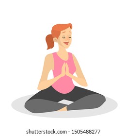 Meditation in lotus pose. Yoga practice for mind and body health. Relax and peace. Isolated vector illustration in cartoon style