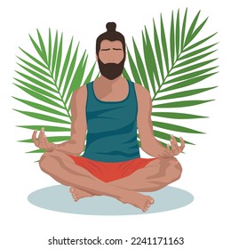 Meditation in the lotus position, a man meditates