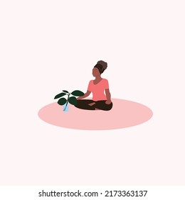 MEDITATION. Love yourself. Mental health concept. Meditation. Healthcare. Inner harmony with yourself. Take time for your self. Vector illustration. Girl meditating 
