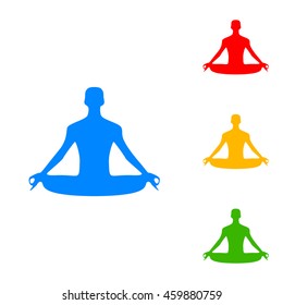 Meditation man sign illustration. Colorful set of icon - blue, red, yellow, green.