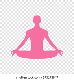 Meditation man sign illustration. Vector. Cyclamen icon on transparent background.