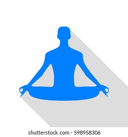 Meditation man sign illustration. Vector. Azure icon with flat style shadow path on white background.