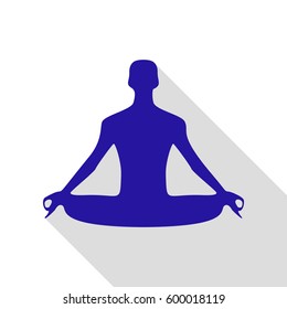 Meditation man sign illustration. Vector. Blue icon with flat style shadow path on white background.
