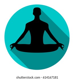 Meditation man sign illustration. Vector. Flat black icon with flat shadow on sky circle with white background. Isolated.