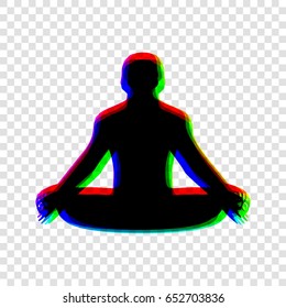 Meditation man sign illustration. Vector. Black icon with red-green-blue contours on transparent background.