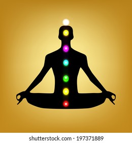 meditation man silhouette with chakras