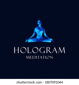 Meditation or meditate hologram vector icon. Yoga pose logo.