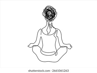 Meditation und geistiges Durcheinander Eine einzige Linie.  Linien-Symbol-fortlaufende Linien-Zeichnung. Bearbeitbarer Strich. 
