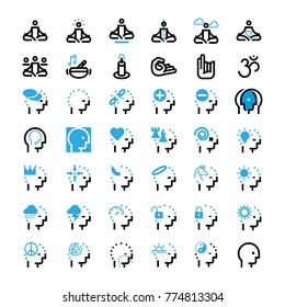 Meditation and Mental Health icon set color