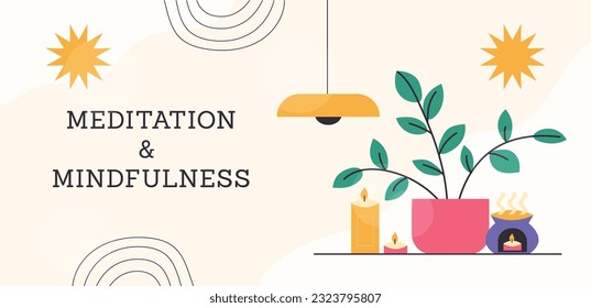 Meditation and mindfulness banner with a candle and a insence.