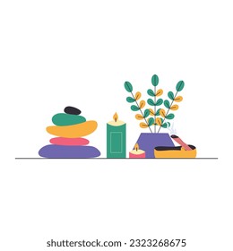 Elementos de meditación y atención con una vela y un instante.
