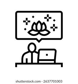 meditation and mindfulness employee health line icon vector. meditation and mindfulness employee health sign. isolated contour symbol black illustration