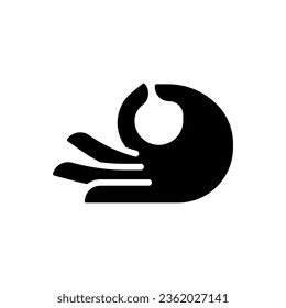 Meditation mudra black glyph icon. Touching thumb and index fingers. Italian hand gesture. Body language. Silhouette symbol on white space. Solid pictogram. Vector isolated illustration