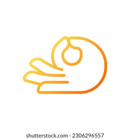 Icono de vector lineal de gradiente perfecto en píxeles mudra meditación. Tocando dedos de pulgar e índice. Lengua corporal. Símbolo de color de línea delgada. Pictograma de estilo moderno. Dibujo de contorno aislado del vector
